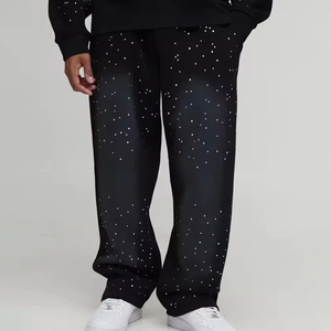 Pantalon de survêtement streetwear personnalisé avec strass, coupe oversize vintage, en molleton épais, délavé à l'acide, jambe droite, style baggy - Product Image 6