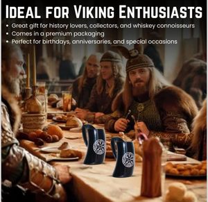 Mug à boire en corne artisanale viking, poignée ergonomique, matériau en corne authentique, noir avec runes - Product Image 2