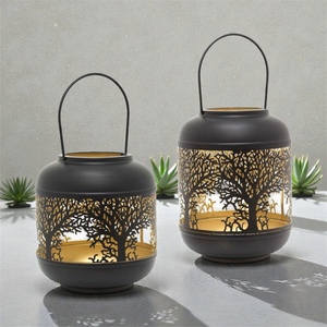 <b>Black</b> Iron <b>Lantern</b> With Tree Cutout Design For Home Decoration - Product Image 4