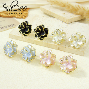 New Trendy 14k Gold Color Enamel <b>Stud</b> <b>Earrings</b> European Non Tarnish Jewelry Hypoallergenic Flower <b>Earring</b> For Women - Product Image 3