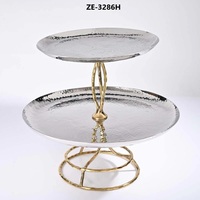 Plateau à gâteau rond en acier inoxydable fait main, support doré à 2 niveaux, plateau de service décoratif, présentation de buffet, ZAHID EXPORTS Cake