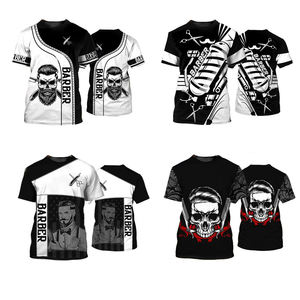 Barber Printed Anti-static Polyester <b>Cape</b> Black <b>White</b> Skull and Scissors Design Hairdressing Uniform for Barbershop Staff - Product Image 1