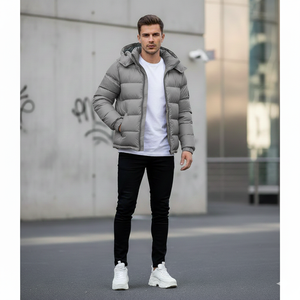 Veste bomber à capuche pour homme en toile antibactérienne de haute qualité avec logo personnalisé OEM, embossée, brillante pour l'hiver - Product Image 5