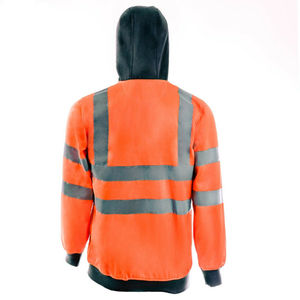 Sweat à capuche en polaire haute visibilité ANSI Classe 1, tissu 100 % polyester, couleur fluorescente, logo personnalisé, fermeture éclair, vêtements de sécurité réfléchissants - Product Image 2
