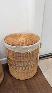 Cesta de Almacenamiento de Ratán Natural con Asas, Forma Circular, Estilo Nórdico, para Guardar Ropa - Product Image 2
