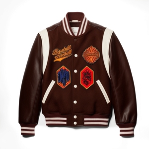 High Quality Genuine Leather Winter High Street Varsity <b>Jacket</b> for Men with Plain Dyed Custom Design and OEM Service - Product Image 5