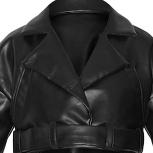 Blouson bomber noir oversize à ourlet ceinturé en similicuir de luxe, avec ceinture ajustable à la taille, fermeture éclair sur le devant, imperméable et coupe-vent, idéal pour le printemps - Product Image 3