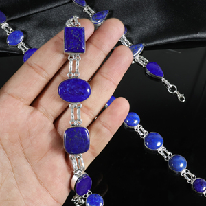 New Arrival Handmade 925 Sterling Silver Plated Afghani Lapis Lazuli Gemstone Multi-<b>Stone</b> Link <b>Bracelet</b> Opaque <b>Stone</b> Jewelry - Product Image 5