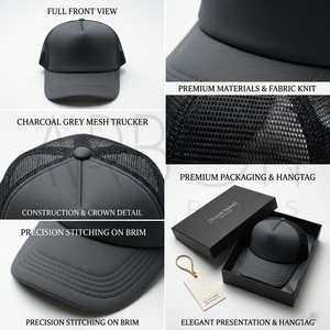 Nouvel Arrivage Meilleure Vente Casquette Trucker 5 Panneaux Vierge Grise Profil Haut en Mousse et Maille Prête pour Logo Personnalisé Snapback pour Hommes et Femmes - Product Image 5