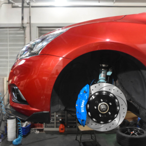D1 Spec Front <b>Brake</b> <b>Caliper</b> Kit Blue 4-Piston With Slotted Rotors For Upgrade - Product Image 1