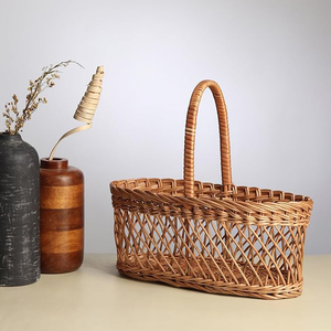 Nueva Cesta de Mimbre y Ratán Hecha a Mano con Asa, Cesta Ovalada para Almacenamiento de Frutas, Pan, Picnic y Decoración del Hogar - Product Image 3