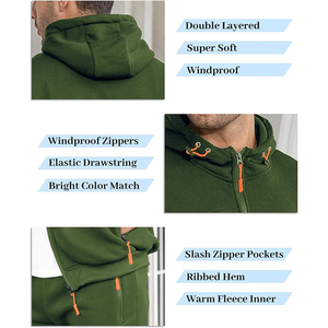 Conjunto Deportivo con Capucha para Hombre, Color Verde Oliva, Tejido de Felpa, Estilo Casual, Temporada de Otoño - Product Image 5