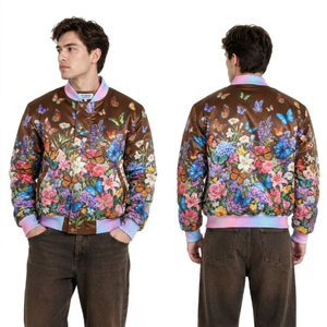 Chaqueta de Seda Satinada para Hombre con Estampado de Paisaje Isleño al Atardecer Tropical, Chaqueta Bomber de Piloto de Moda de Verano - Product Image 6