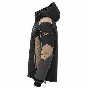 Women's Hooded Ski <b>Jacket</b> Black Tan Color Blocked <b>Waterproof</b> Synthetic Insulated Gore-Tex Zipper Closure - Product Image 3