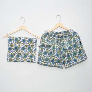 Ensemble de pyjama court élégant pour femme, imprimé floral, col en V, 100 % coton pur, respirant, doux, avec cordon de serrage, fermeture, été - Product Image 3