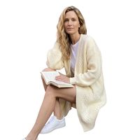 Cardigan long neutre pour femme, en maille torsadée, ouvert sur le devant, coupe ample, manches ballon, confortable, décontracté, tricot tendance, logo personnalisé OEM
