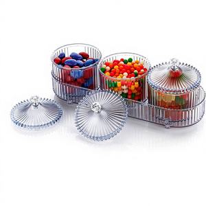 Boîte de rangement décorative élégante en verre avec couvercle à boutons en cristal, incluant 3 bocaux transparents amovibles pour noix et présentation de fête, anti-fuite - Product Image 1