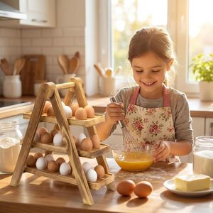 Decorative Wooden <b>Egg</b> Display Stand 3 Layer Triangle <b>Egg</b> Holder for Countertop - Unique Farmhouse Kitchen <b>Storage</b> Gift Idea - Product Image 4