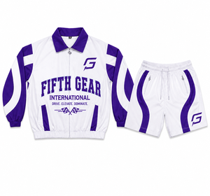 Fifth Gear International windbreaker set Tracksuit Set Full Sleeve Zipper Sporty Design <b>White</b> Purple Color Blocking Unisex Adult - Product Image 5