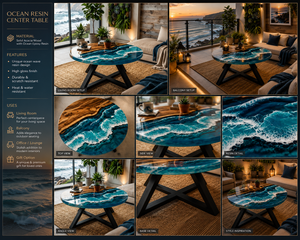 Mesa de Centro con Diseño de Olas de Playa, Mesa de Resina con Temática Oceánica, Mueble de Salón de Estilo Costero, Mesa Redonda de Resina Epoxi, Mueble de Lujo para Balcón - Product Image 4
