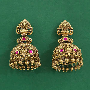 Latest Market Design Antique South Indian Fashion Hoop <b>Earrings</b> with Matte Gold Plating - Product Image 4