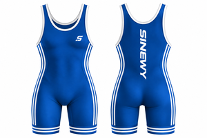 <b>Women's</b> Blue Wrestling <b>Singlet</b> Fitted Sleeveless Spandex Polyester Stretch Front Logo Adult Sports Apparel - Product Image 3