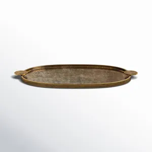 Oval Metal Eco-Friendly Polished Handmade American Style Solid Pattern Serving Tray Decorative Accent <b>Plate</b> for Coffee Tables - Product Image 1