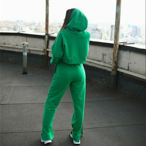 Bright Green Belted <b>Sweatsuit</b> <b>for</b> <b>Women</b> Two Piece Hooded Sweatshirt and Jogger Set Stylish Fleece Lounge Wear Winter Outfit - Product Image 5
