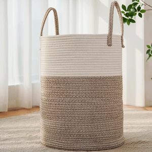 ตะกร้าผ้าทรงกลมแบบพับได้ MORE TEXTILES 60 ลิตร รุ่น Modern Eco-Friendly ทำจากเชือกฝ้าย สีน้ำตาล พร้อมหูหิ้วเสริมความแข็งแรง - Product Image 1