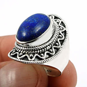 925 Sterling Silver Lapis Lazuli Gemstone <b>Ring</b> Bohemian Style <b>Statement</b> <b>Ring</b> Handcrafted Vintage Oval Cut Gemstone Jewelry - Product Image 2