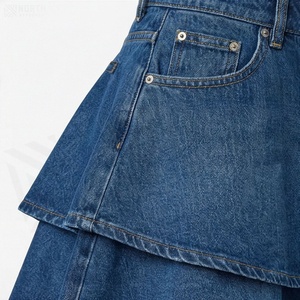 High Waist Women <b>Denim</b> A-Line Mini Skirt With Pockets Casual Solid Color Washed Fabric All Seasons Style - Product Image 5