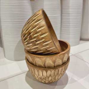 Tazón de madera hecho a mano con acabado natural tallado, diseño Wabi Sabi para servir alimentos, tazón de cocina ecológico. - Product Image 5