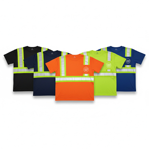 เสื้อยืดสะท้อนแสงสีกรมท่าสำหรับผู้ชาย แขนสั้น เสื้อทำงานแบบมองเห็นได้ชัดเจน มีกระเป๋าหน้าอกและพื้นที่สำหรับใส่โลโก้ - Product Image 4