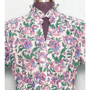 Belle robe midi à imprimé floral doux 100% coton pour femmes, tenue bohème décontractée d'été pour la plage, tenue tendance pour les fêtes - Product Image 4