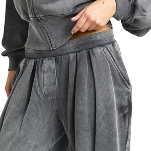 Women Cropped <b>Zip</b> Hoodie Tracksuit Set Relaxed Sweatshirt Wide Leg <b>Trousers</b> Elastic Waist Two Piece Lounge Outfit Wholesale Wear - Product Image 5