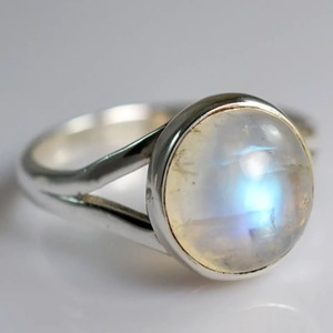 Rainbow Moonstone <b>Ring</b> 925 Sterling <b>Silver</b> Handmade <b>Statement</b> Promise <b>Ring</b> for Women Boho Round June Birthstone Jewelry - Product Image 2