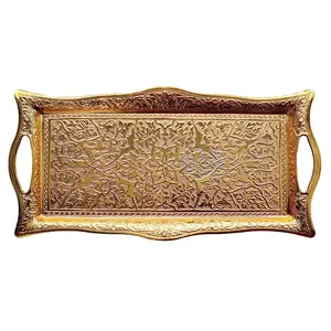 Plateau rond en métal de luxe avec finition haut de gamme pour la décoration du salon et la présentation des buffets d'hôtel, sûr pour la présentation de plats - Product Image 4