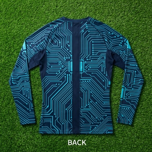 Men Long Sleeve Compression Shirt Navy <b>Blue</b> Cyber Circuit Print Gym Fitness Running Sportswear Performance <b>Base</b> <b>Layer</b> - Product Image 5
