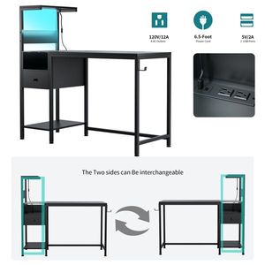 Scrivania per Computer con Stazione di Ricarica USB, Prese di Corrente, Ripiani Portaoggetti e Cassetto - per Studio, Scrittura o Postazione PC - Product Image 6