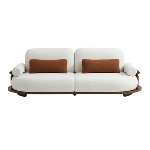 Modern Upholstered <b>Sofa</b> Solid <b>Wood</b> <b>Frame</b> Brown Cushion Living Room Lounge Furniture for Hotel Apartment Villa Interior - Product Image 2