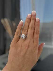 Classic 3CT Round Cut Moissanite Cluster Halo <b>Ring</b> Original <b>925</b> <b>Silver</b> Fine Vintage Style Gift For Girlfriends - Product Image 2