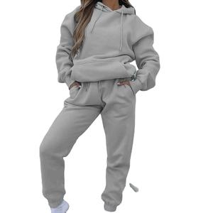 Conjuntos gruesos informales de oficina para mujer, conjuntos de dos piezas de otoño, chándal, sudaderas con capucha, pantalones largos con cordón de bolsillo, traje - Product Image 1