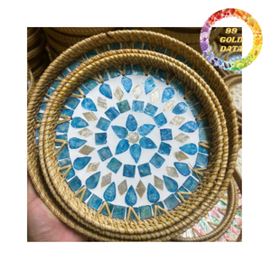 Handmade Rattan <b>Tray</b> With Colorful Shell Inlay Patterns For Serving Dining <b>Coffee</b> <b>Table</b> And Gift Use - Product Image 4