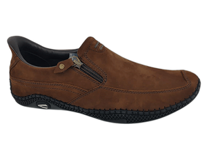 Mocasines Cómodos de Gamuza Marrón Tabaco, Punta Redonda, Sin Cordones, Suela de Goma Transpirable, Color Sólido, Decoración Metálica, Para Todas las Temporadas - Product Image 1