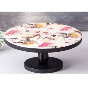 อุปกรณ์จัดเลี้ยงสำหรับงานปาร์ตี้ ถาดเสิร์ฟเค้กเคลือบเงาพร้อมฐานไม้ รูปทรงตามสั่ง ถาดเสิร์ฟผลไม้และเค้กดีไซน์ไม้ - Product Image 1