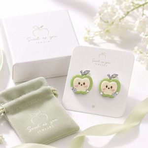 Minimalist Green Enamel Apple Stud <b>Earrings</b> with Custom Zircon Enamel Craft, Creative Piercing Studs for Shopify Sellers - Product Image 4