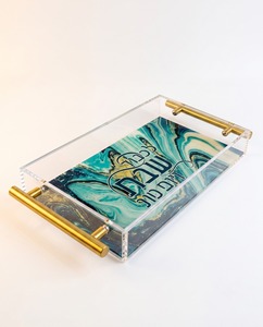 Elegante Bandeja de Servicio y Exhibición de Acrílico Plástico Duradero con Diseño de Animales y Asas para Artículos Rituales Judíos - Product Image 3