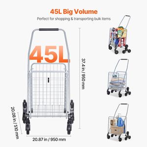 Chariot de courses en tissu 45L avec roues pivotantes à 360 degrés, chariot utilitaire pour monter les escaliers - Product Image 4