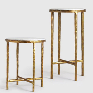 Modern Design Metal Aluminum Casted <b>Round</b> <b>Side</b> <b>Table</b> With Marble Top Set Of 2 - Product Image 1