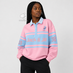 เสื้อรักบี้ลายทางสำหรับผู้หญิง Jack And Jill Of America แขนยาว คอปกโปโล ปักลายกราฟิก สีบล็อก - Product Image 5